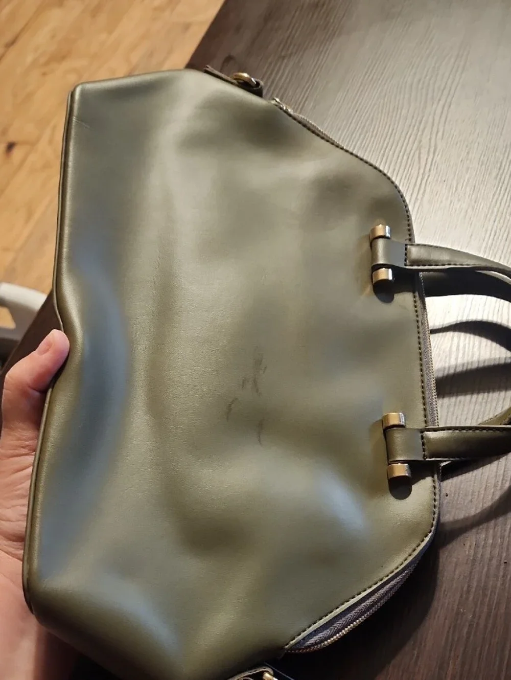 Olive Floral Embroidered Satchel Handbag